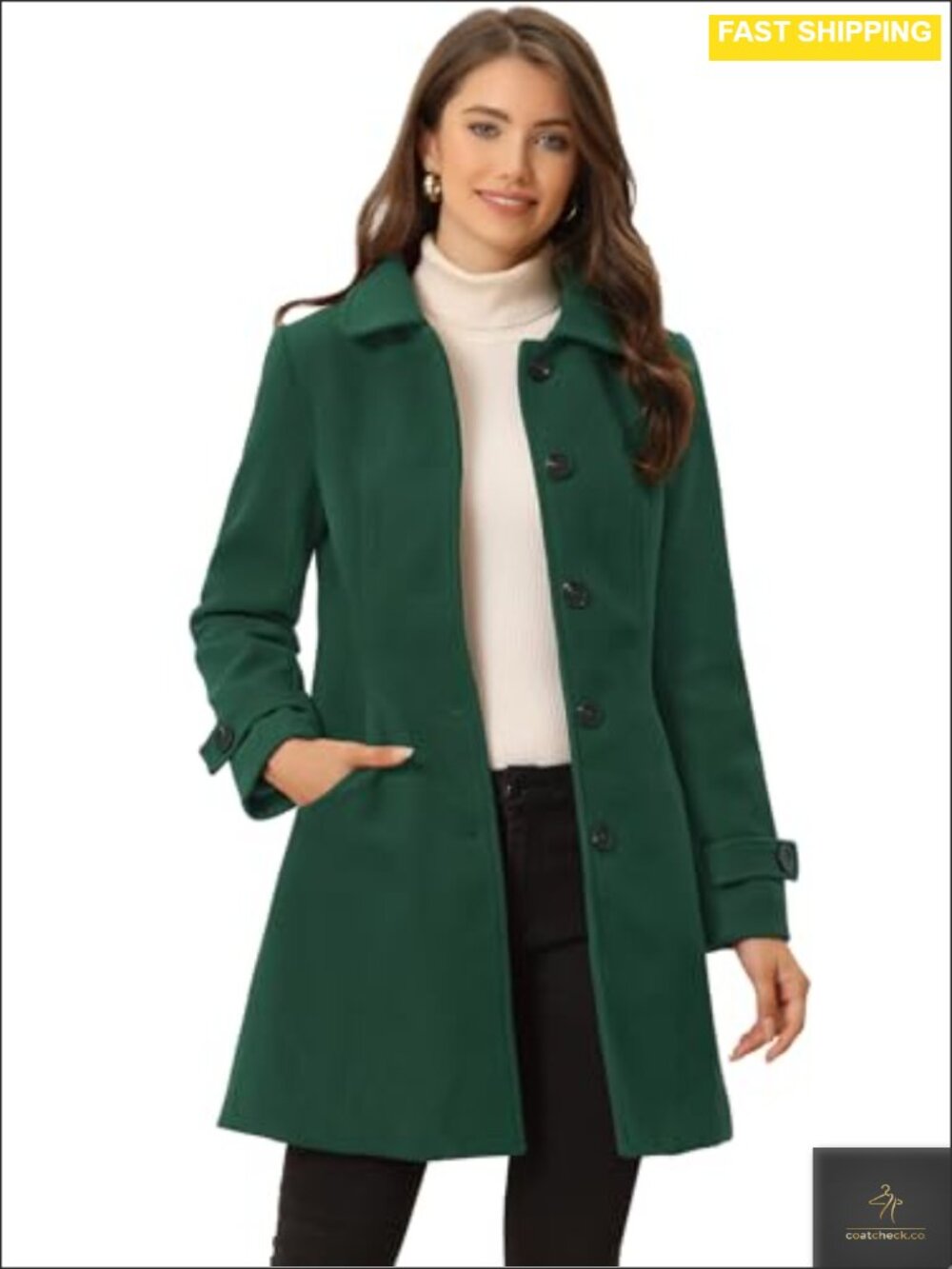Women's Winter Pea Coat Peter Pan Collar Single Breasted Mid Length Overcoat